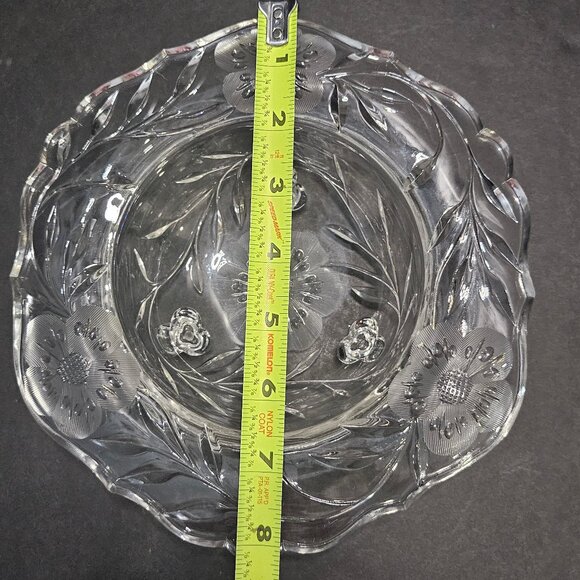 Vintage European Cut Crystal Round Floral Etched Tri-Footed Thick Bowl - Picture 7 of 13